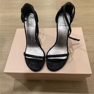Stuart Weitzman Black Sparkle Ankle-Strap Heels